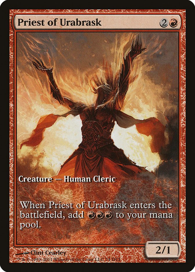 Priest of Urabrask (Game Day) (Full Art) [New Phyrexia Promos] Magic: The Gathering