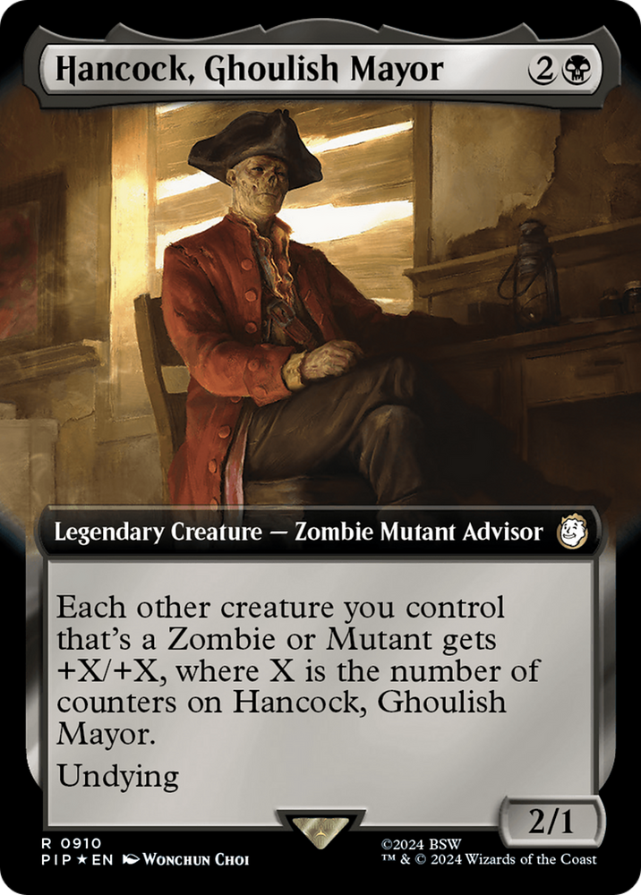 Hancock, Ghoulish Mayor (Extended Art) (Surge Foil) [Fallout] Magic: The Gathering