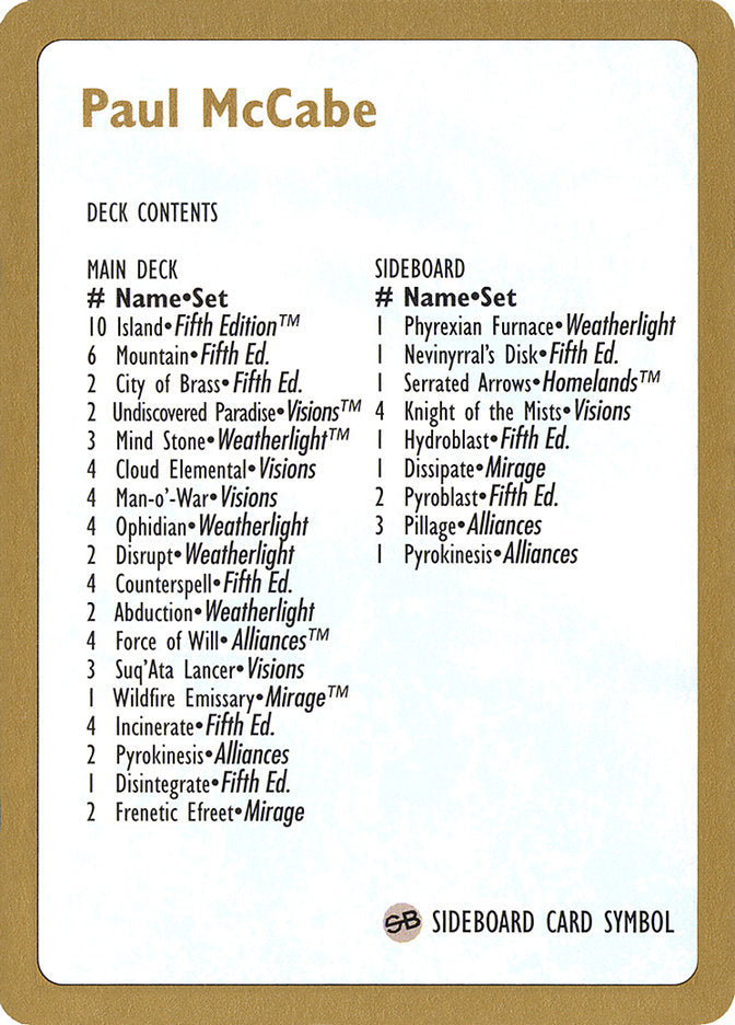 Paul McCabe Decklist [World Championship Decks 1997] Magic: The Gathering