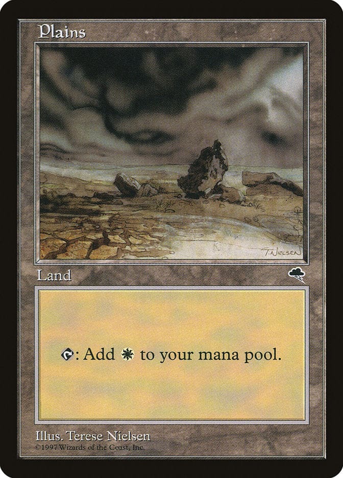 Plains (Black Signature on White Background) [Tempest] Magic: The Gathering