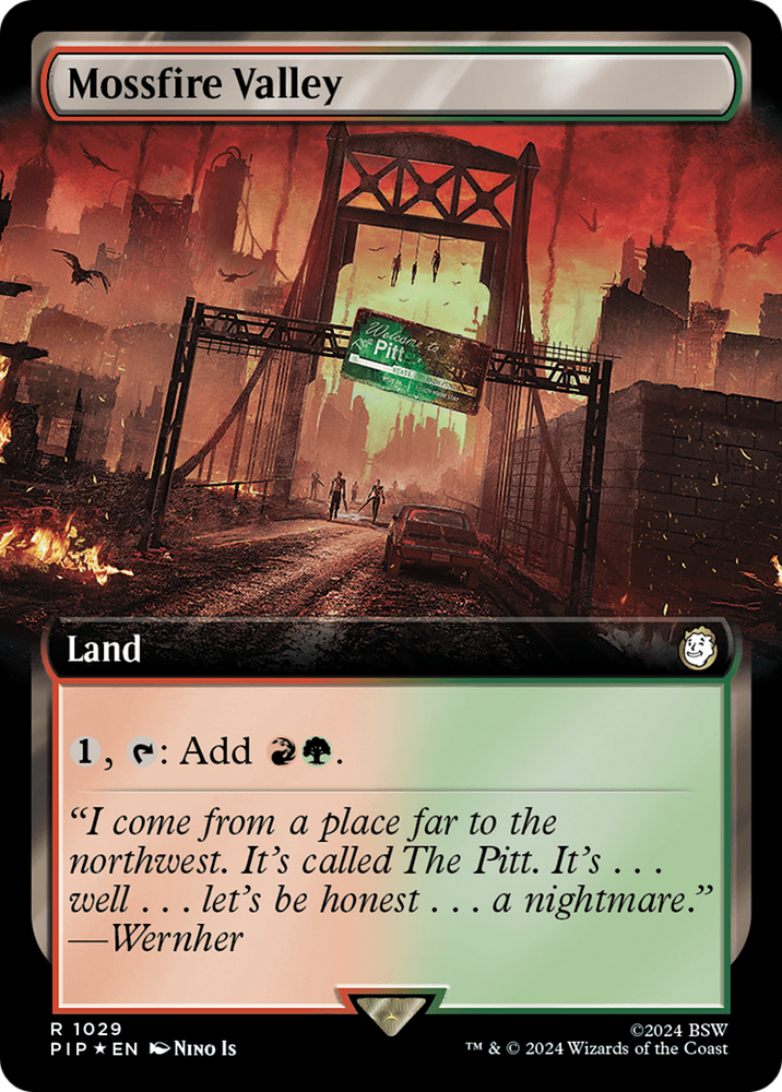 Mossfire Valley (Extended Art) (Surge Foil) [Fallout] Magic: The Gathering