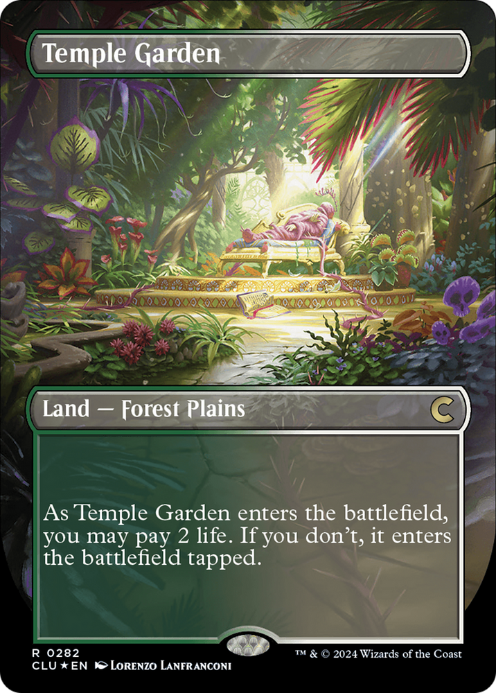 Temple Garden (Borderless) [Ravnica: Clue Edition] Magic: The Gathering
