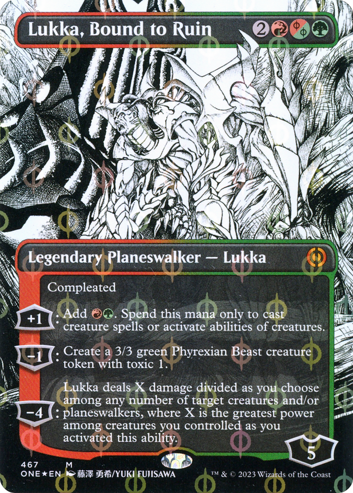 Lukka, Bound to Ruin (Borderless Manga Step-and-Compleat Foil) [Phyrexia: All Will Be One] Magic: The Gathering