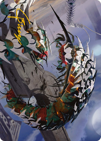 Atraxa's Skitterfang Art Card (Gold-Stamped Signature) [Phyrexia: All Will Be One Art Series] Magic: The Gathering
