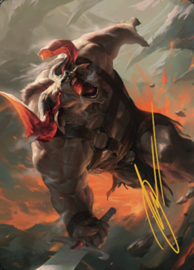 Furious Bellow Art Card (Gold-Stamped Signature) [Dominaria United Art Series] Magic: The Gathering