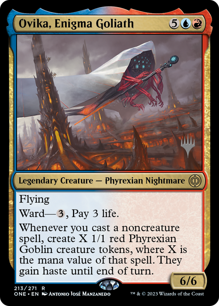 Ovika, Enigma Goliath (Promo Pack) [Phyrexia: All Will Be One Promos] Magic: The Gathering