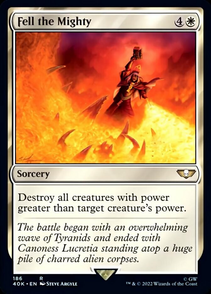 Fell the Mighty (Surge Foil) [Warhammer 40,000] Magic: The Gathering