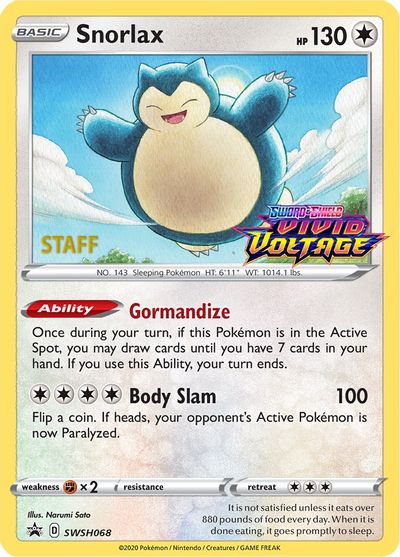 Snorlax (SWSH068) (Staff Prerelease Promo) [Sword & Shield: Black Star Promos] Pokémon