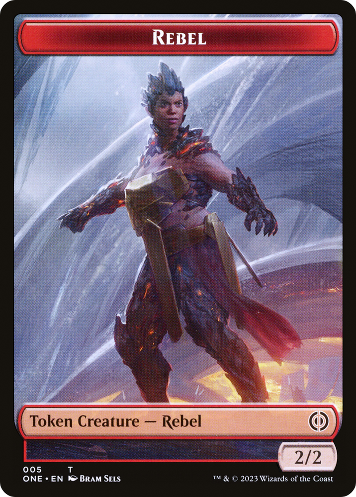 Rebel // Phyrexian Golem Double-Sided Token [Phyrexia: All Will Be One Tokens] Magic: The Gathering