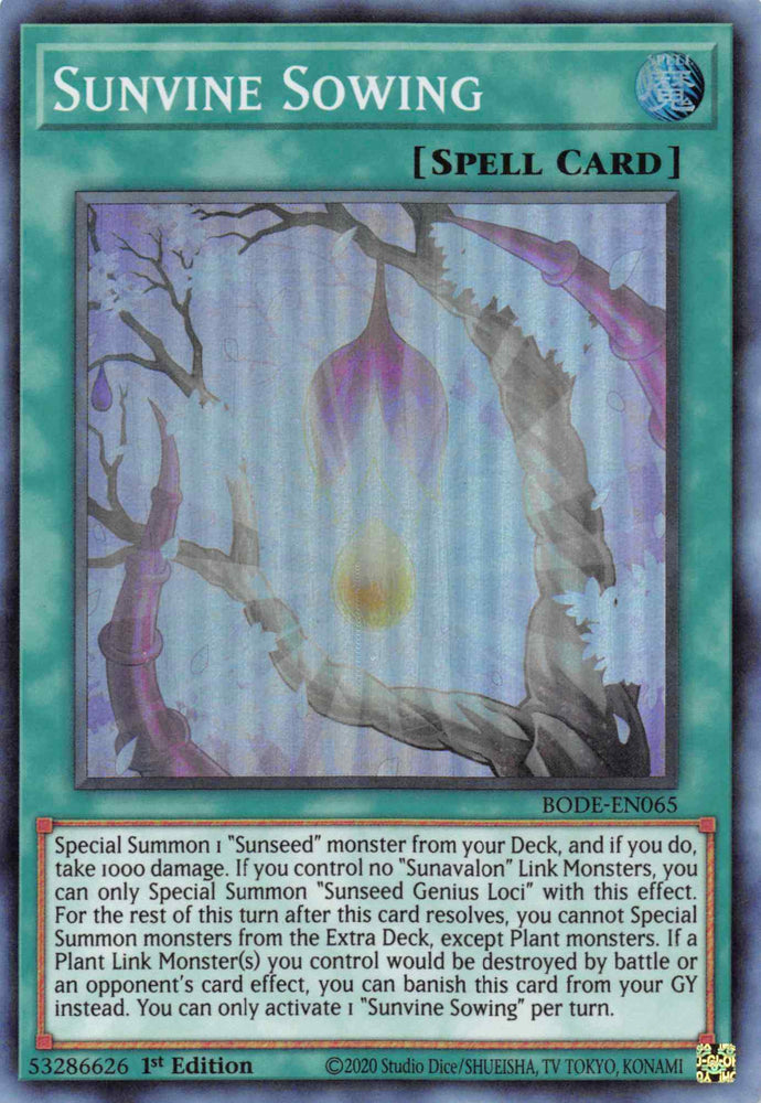 Sunvine Sowing [BODE-EN065] Super Rare - Yugioh Cards For Your TCG Needs!