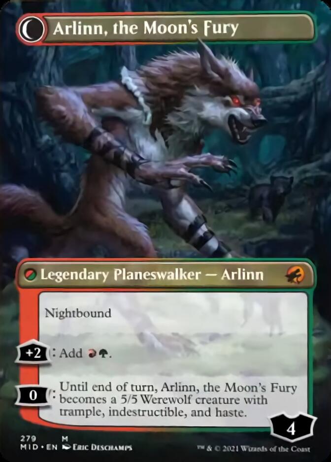 Arlinn, the Pack's Hope // Arlinn, the Moon's Fury (Borderless) [Innistrad: Midnight Hunt] Magic: The Gathering