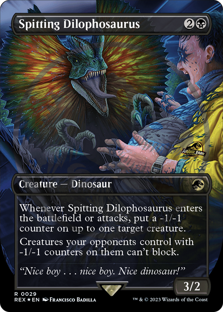 Spitting Dilophosaurus (Emblem) (Borderless) [Jurassic World Collection Tokens] Magic: The Gathering