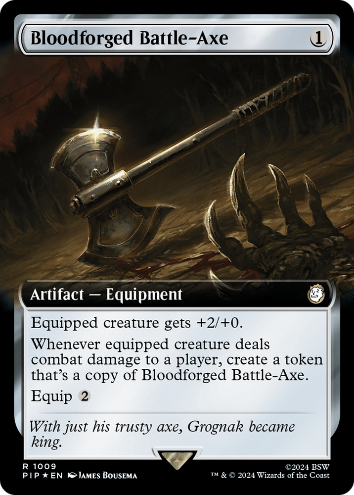 Bloodforged Battle-Axe (Extended Art) (Surge Foil) [Fallout] Magic: The Gathering