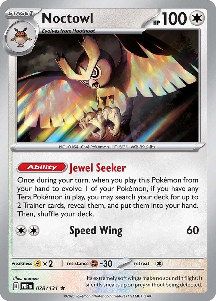 Noctowl (078/131) [Scarlet & Violet: Prismatic Evolutions] - Pokemon Cards For Your TCG Needs! Pokémon