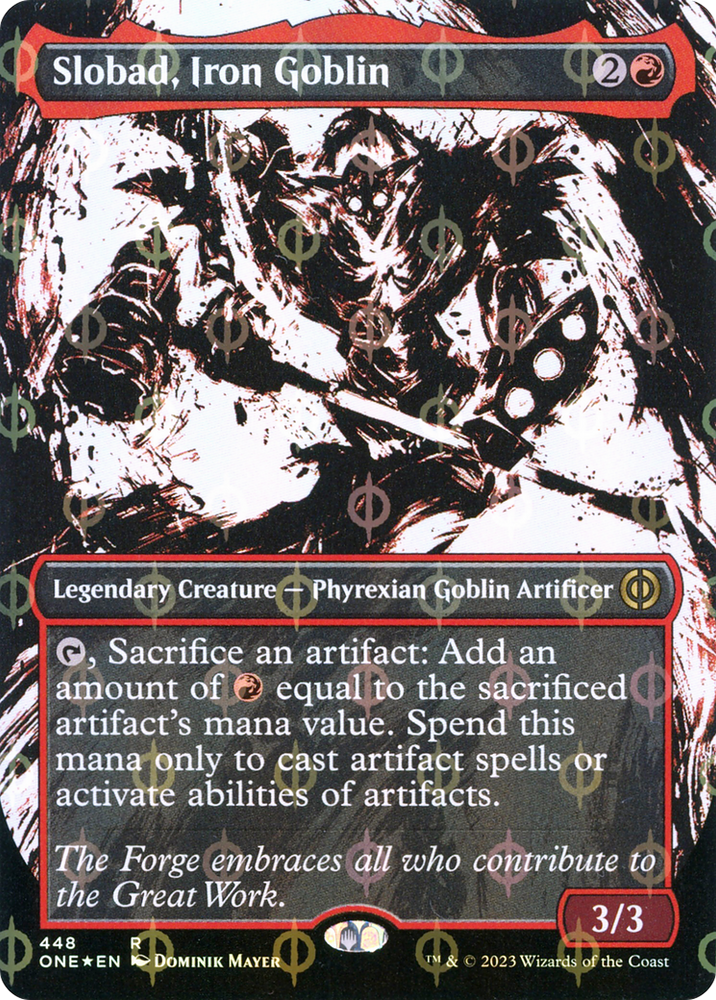 Slobad, Iron Goblin (Borderless Ichor Step-and-Compleat Foil) [Phyrexia: All Will Be One] Magic: The Gathering