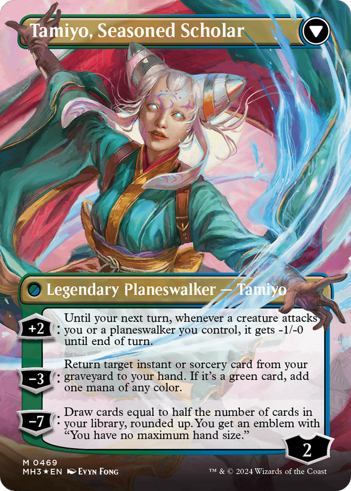 Tamiyo, Inquisitive Student // Tamiyo, Seasoned Scholar (Borderless) (Textured Foil) [Modern Horizons 3] Magic: The Gathering