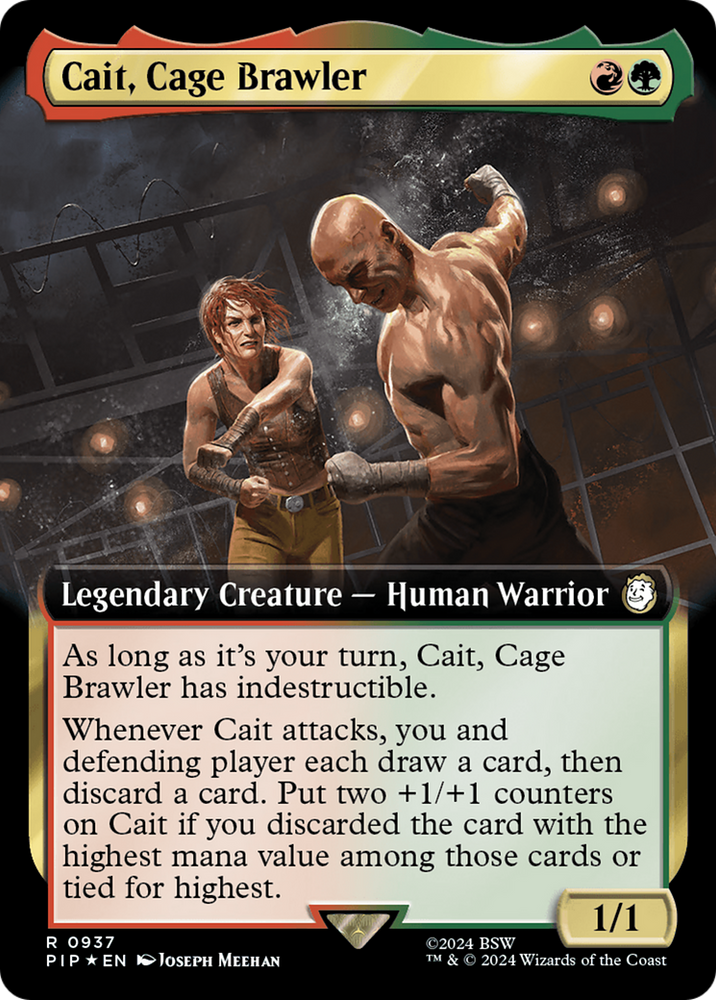 Cait, Cage Brawler (Extended Art) (Surge Foil) [Fallout] Magic: The Gathering