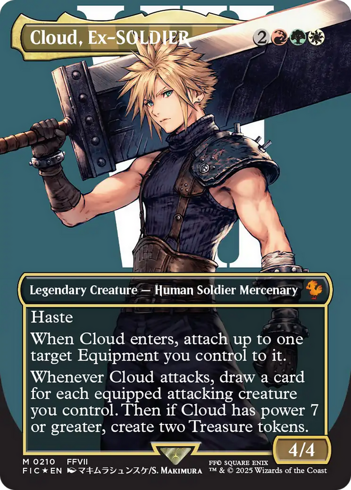 Cloud, Ex-SOLDIER (Borderless) (Surge Foil) [FINAL FANTASY Commander] Magic: The Gathering