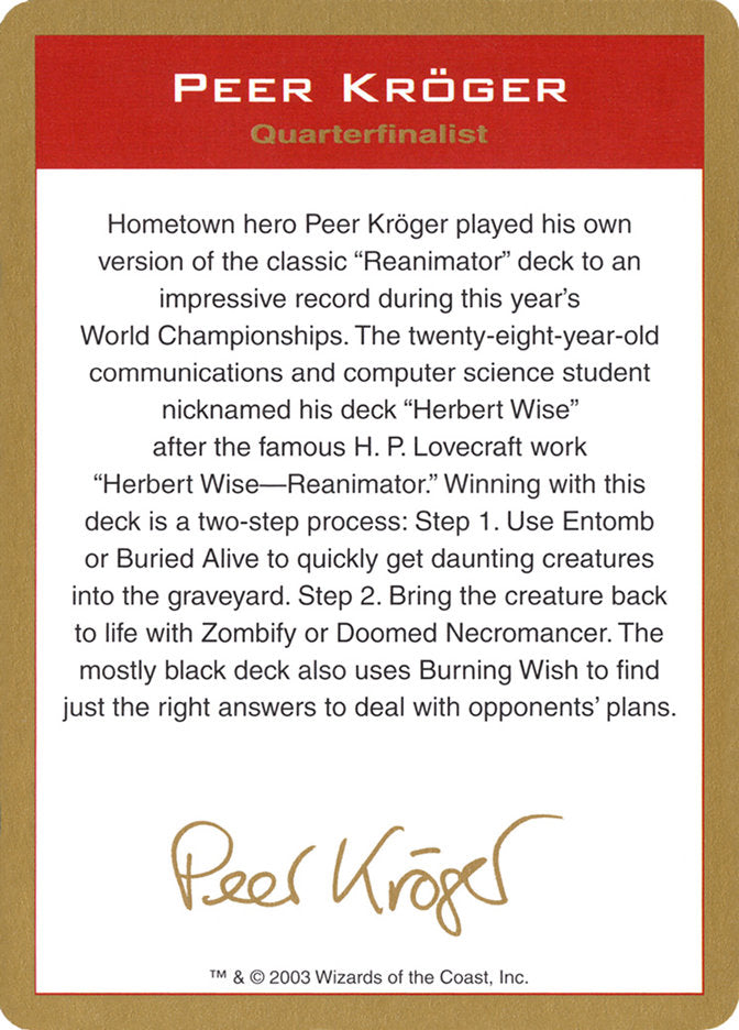 Peer Kroger Bio [World Championship Decks 2003] Magic: The Gathering