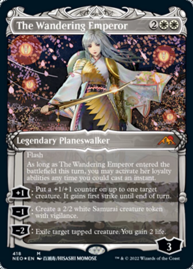 The Wandering Emperor (Showcase) (Foil Etched) [Kamigawa: Neon Dynasty] Magic: The Gathering