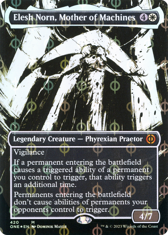 Elesh Norn, Mother of Machines (Borderless Ichor Step-and-Compleat Foil) [Phyrexia: All Will Be One] Magic: The Gathering
