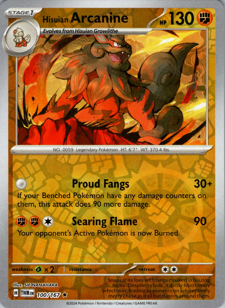 Hisuian Arcanine (100/167) [Scarlet & Violet: Twilight Masquerade] Pokémon