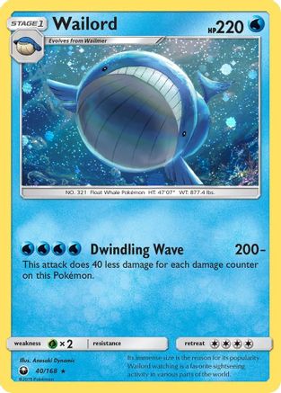 Wailord (40/168) (Cosmos Holo) [Sun & Moon: Celestial Storm] Pokémon