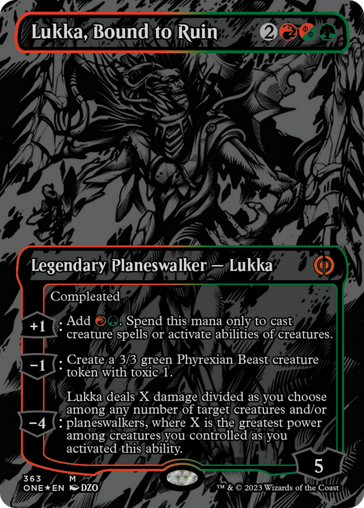 Lukka, Bound to Ruin (Oil Slick Raised Foil) [Phyrexia: All Will Be One] Magic: The Gathering