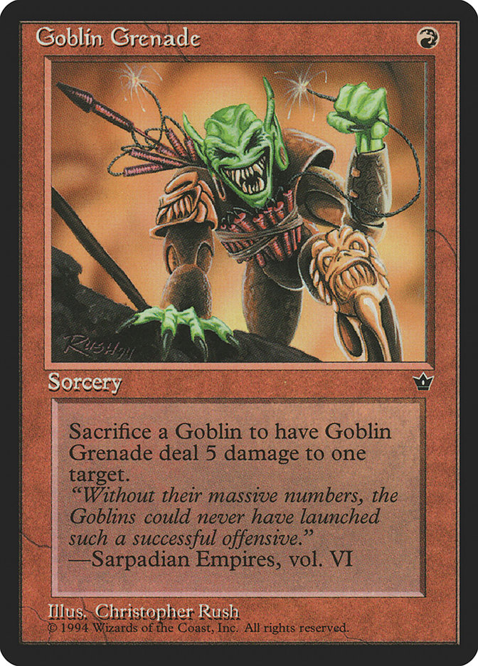 Goblin Grenade (Christopher Rush) [Fallen Empires] Magic: The Gathering