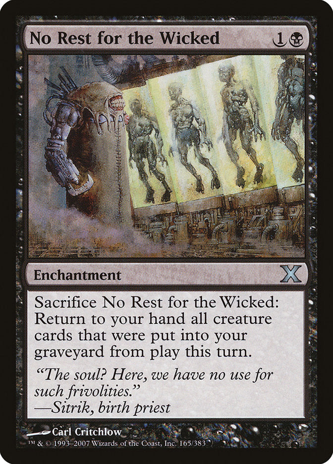 No Rest for the Wicked [Tenth Edition] Magic: The Gathering