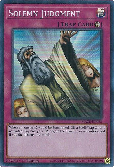 Solemn Judgment [MAZE-EN063] Super Rare - Yugioh Cards For Your TCG Needs!