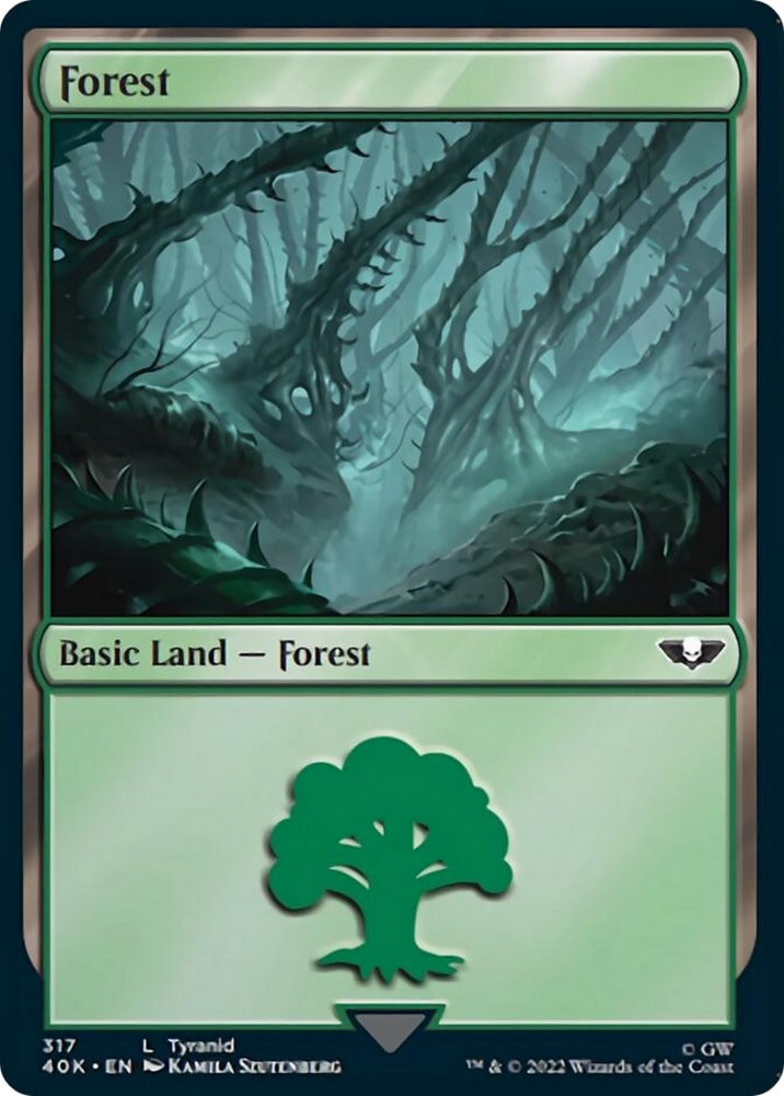 Forest (317) (Surge Foil) [Warhammer 40,000] Magic: The Gathering