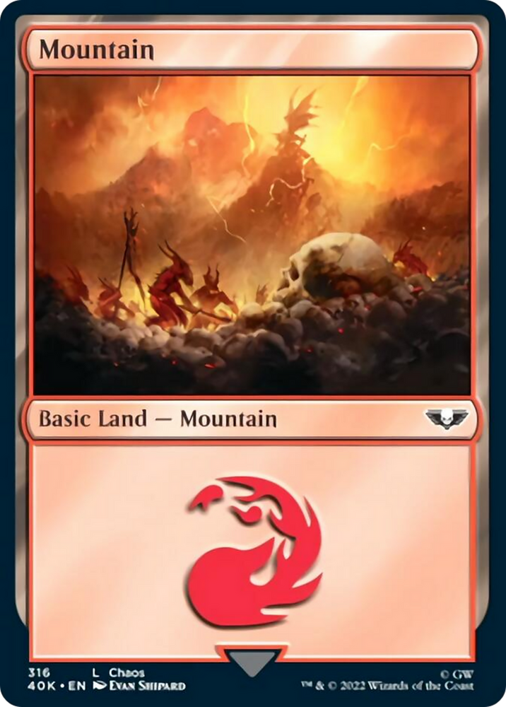 Mountain (316) (Surge Foil) [Warhammer 40,000] Magic: The Gathering