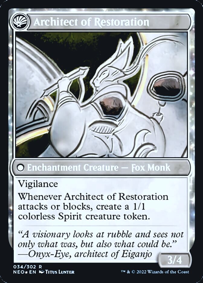 The Restoration of Eiganjo // Architect of Restoration [Kamigawa: Neon Dynasty Prerelease Promos] Magic: The Gathering