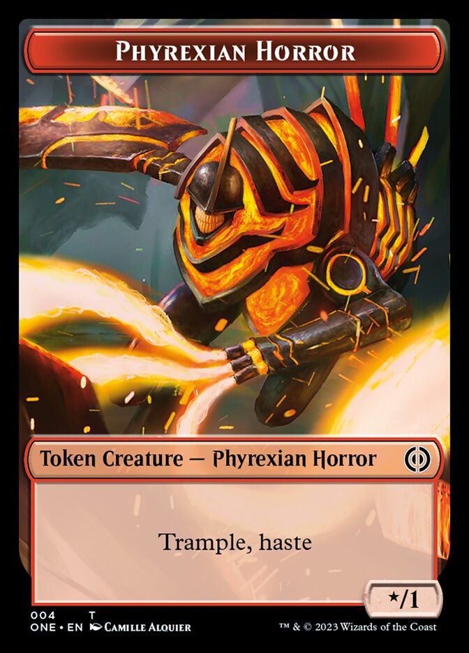 Rebel // Phyrexian Horror (004) Double-Sided Token [Phyrexia: All Will Be One Tokens] Magic: The Gathering