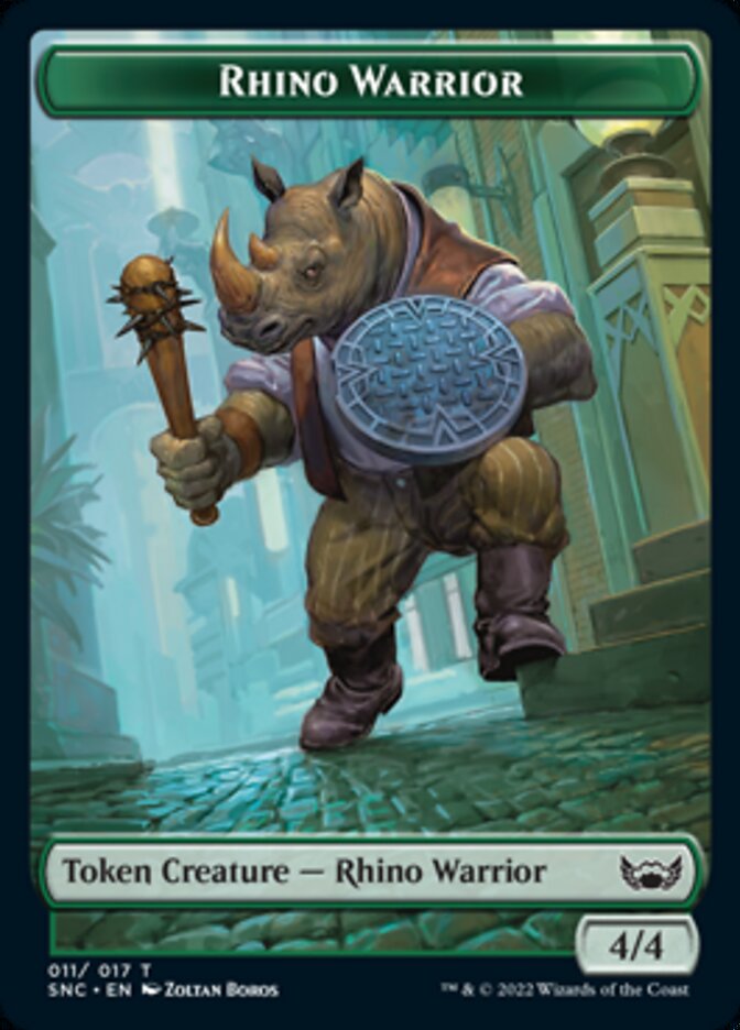 Treasure (017) // Rhino Warrior Double-Sided Token [Streets of New Capenna Tokens] Magic: The Gathering