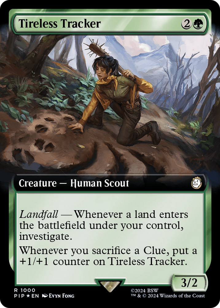 Tireless Tracker (Extended Art) (Surge Foil) [Fallout] Magic: The Gathering