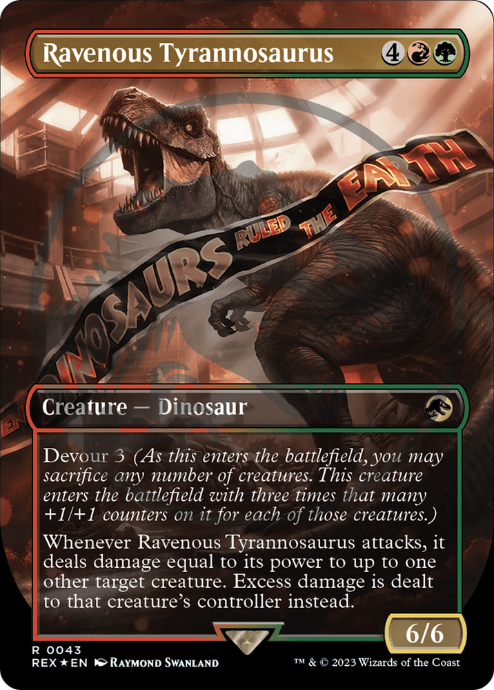 Ravenous Tyrannosaurus (Emblem) (Borderless) [Jurassic World Collection Tokens] Magic: The Gathering