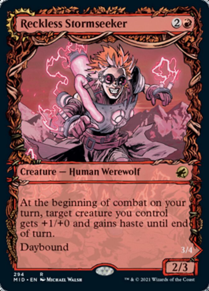Reckless Stormseeker // Storm-Charged Slasher (Showcase Equinox) [Innistrad: Midnight Hunt] Magic: The Gathering