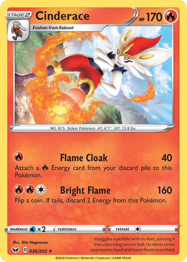 Cinderace (036/202) (Cracked Ice Holo) (Theme Deck Exclusives) [Sword & Shield: Base Set] Pokémon