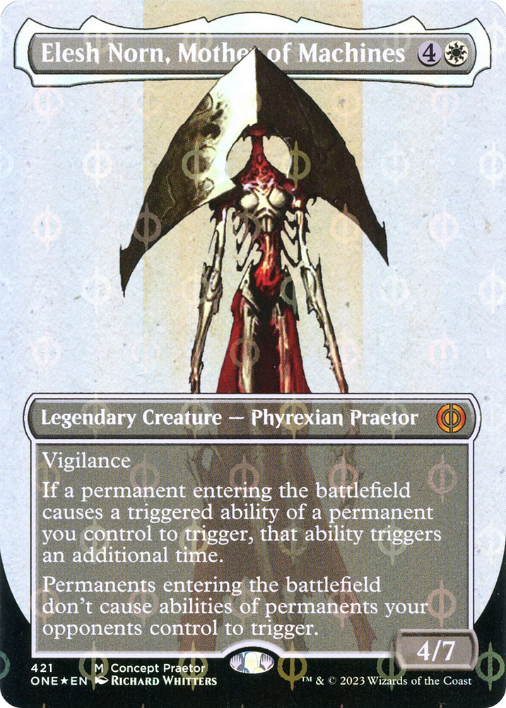 Elesh Norn, Mother of Machines (Borderless Concept Praetors Step-and-Compleat Foil) [Phyrexia: All Will Be One] Magic: The Gathering