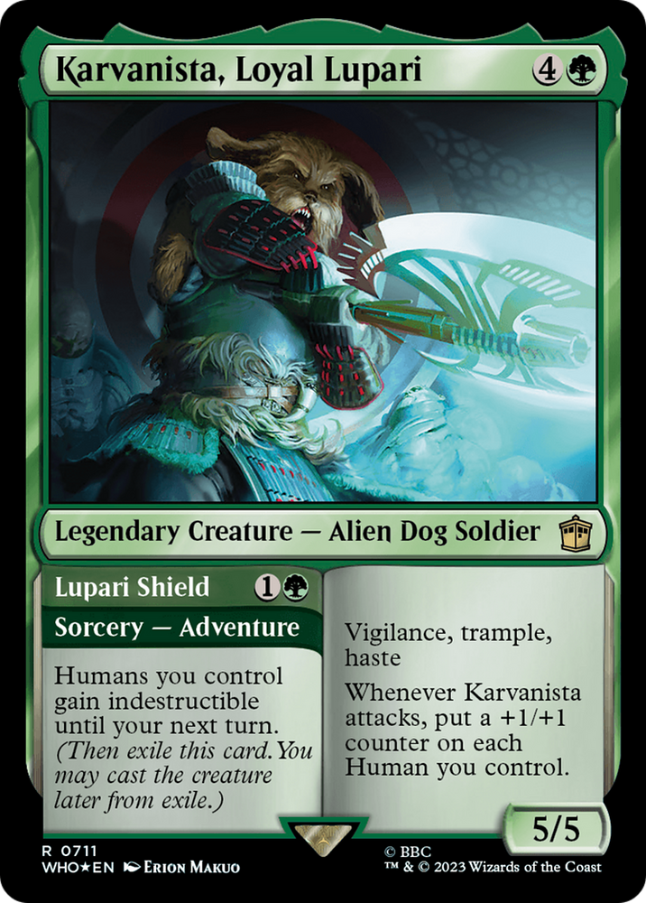 Karvanista, Loyal Lupari // Lupari Shield (Surge Foil) [Doctor Who] Magic: The Gathering