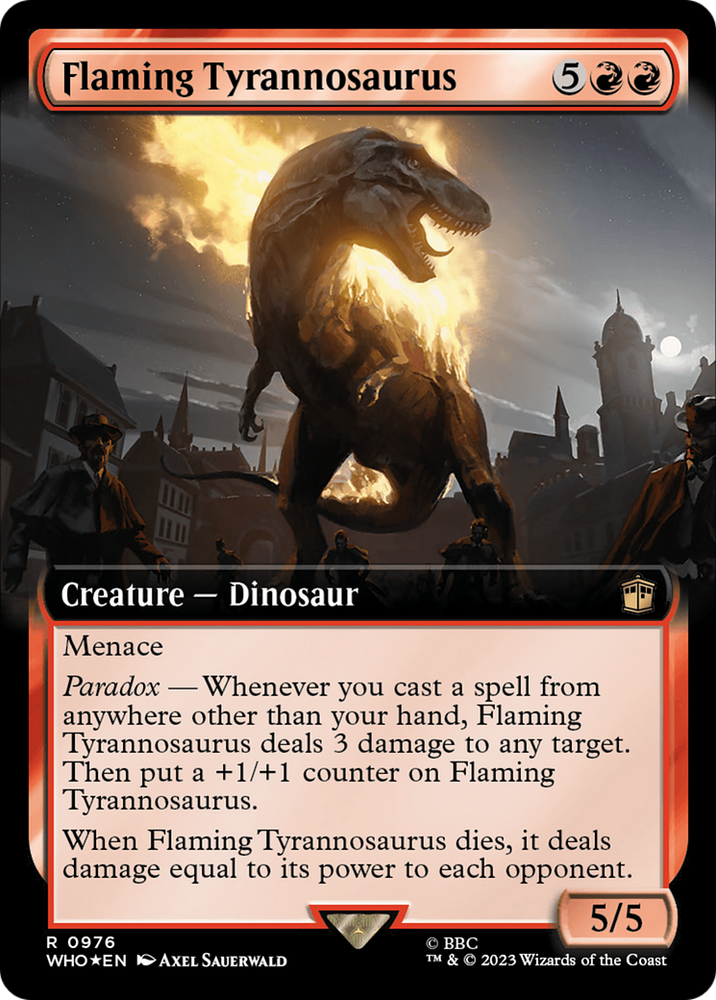 Flaming Tyrannosaurus (Extended Art) (Surge Foil) [Doctor Who] Magic: The Gathering