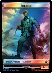 Soldier // Dinosaur Double-Sided Token (Surge Foil) [Doctor Who Tokens] Magic: The Gathering