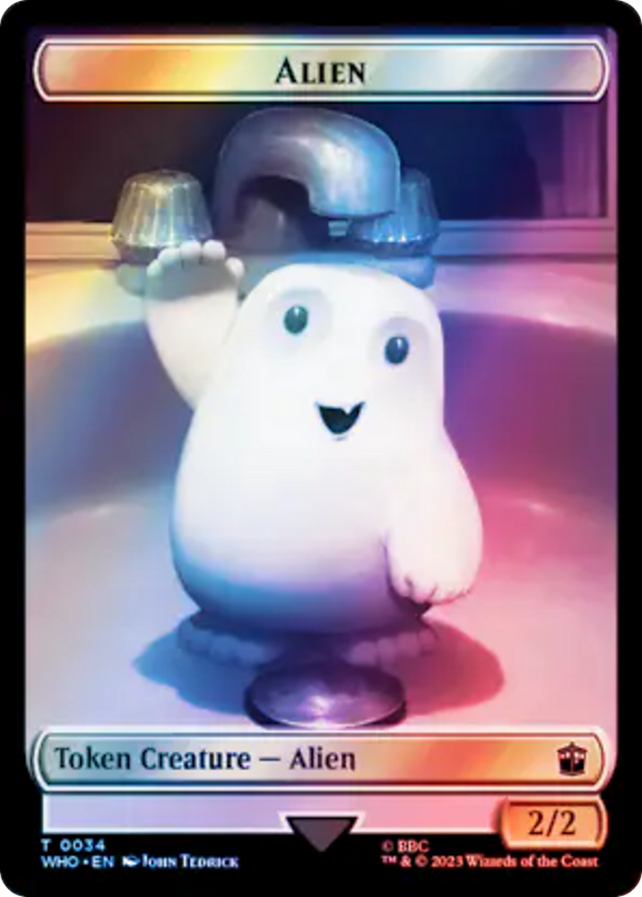 Alien // Clue (0053) Double-Sided Token (Surge Foil) [Doctor Who Tokens] Magic: The Gathering