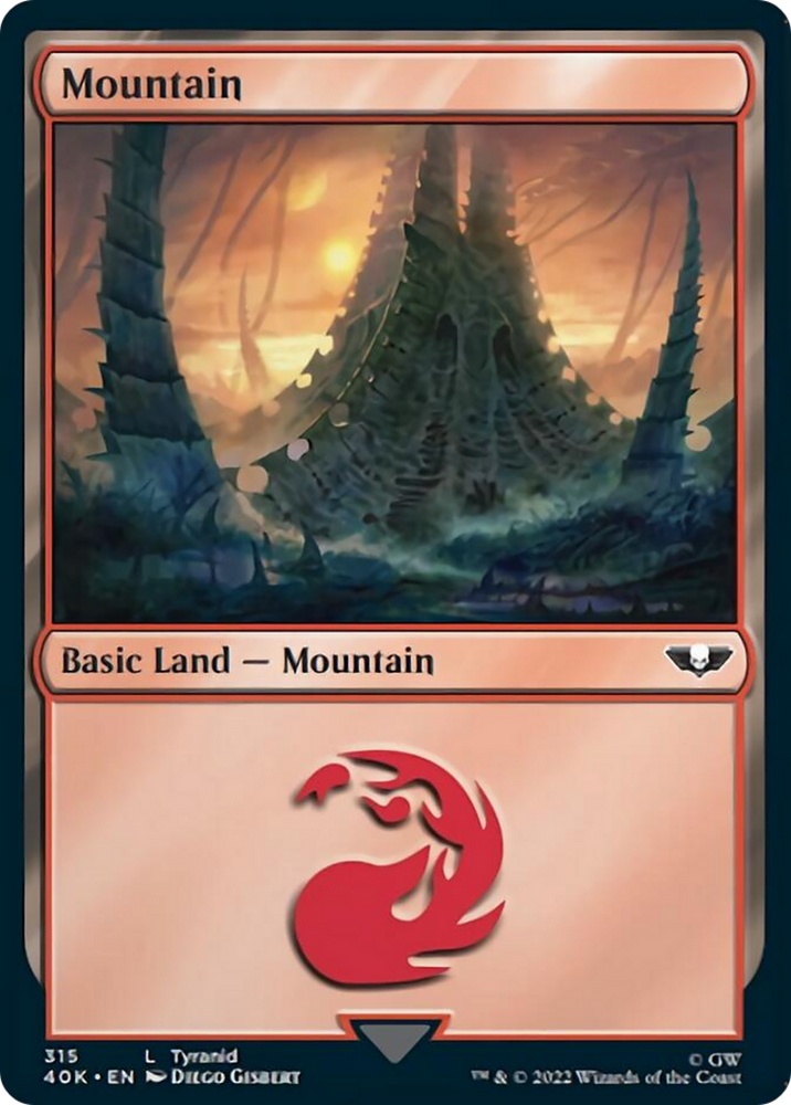 Mountain (315) (Surge Foil) [Warhammer 40,000] Magic: The Gathering