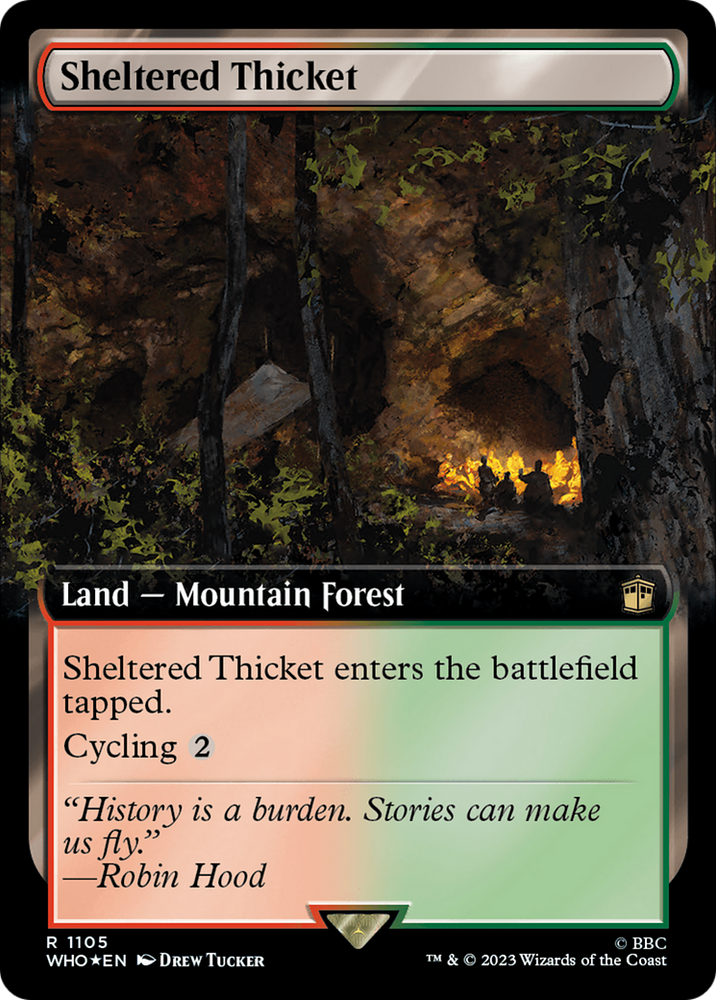Sheltered Thicket (Extended Art) (Surge Foil) [Doctor Who] Magic: The Gathering