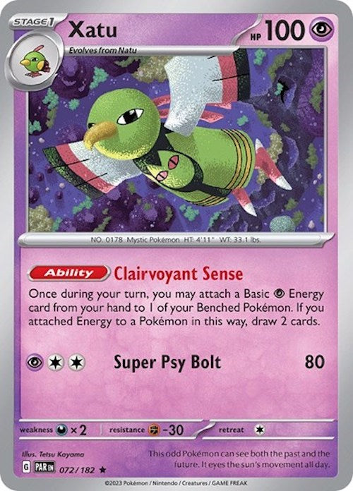 Xatu (072/182) (Build & Battle Box) [Scarlet & Violet: Paradox Rift] Pokémon