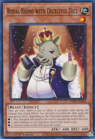 Royal Rhino with Deceitful Dice [PHNI-EN036] Common - Yugioh Cards For Your TCG Needs!