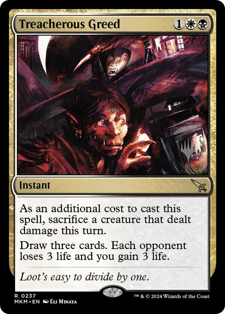 Treacherous Greed (Promo Pack) [Murders at Karlov Manor Promos] Magic: The Gathering